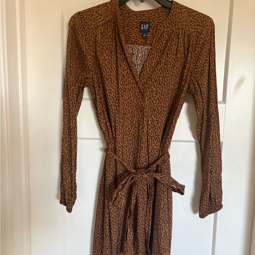 GAP Women's Brown Animal Print Wrap Dress